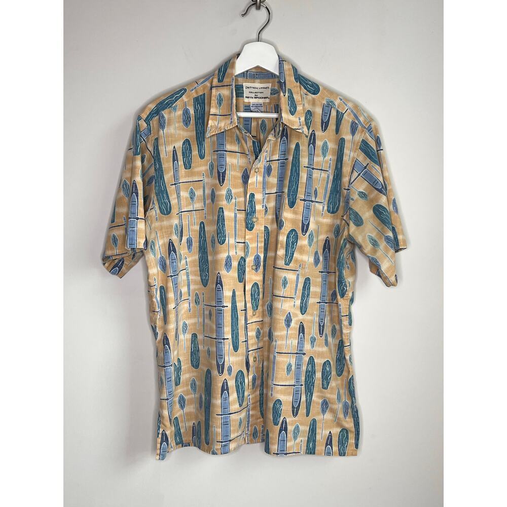 Dietrich Varez by Reyn Spooner Printed Button-Up Hawaiian Shirt Tan/Blue Men's L